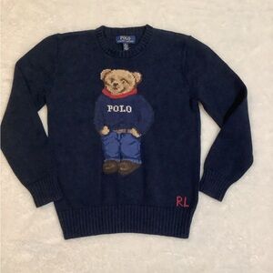 Polo by Ralph Lauren Boys Blue Sweater with Bear Motif Size M 10 -12